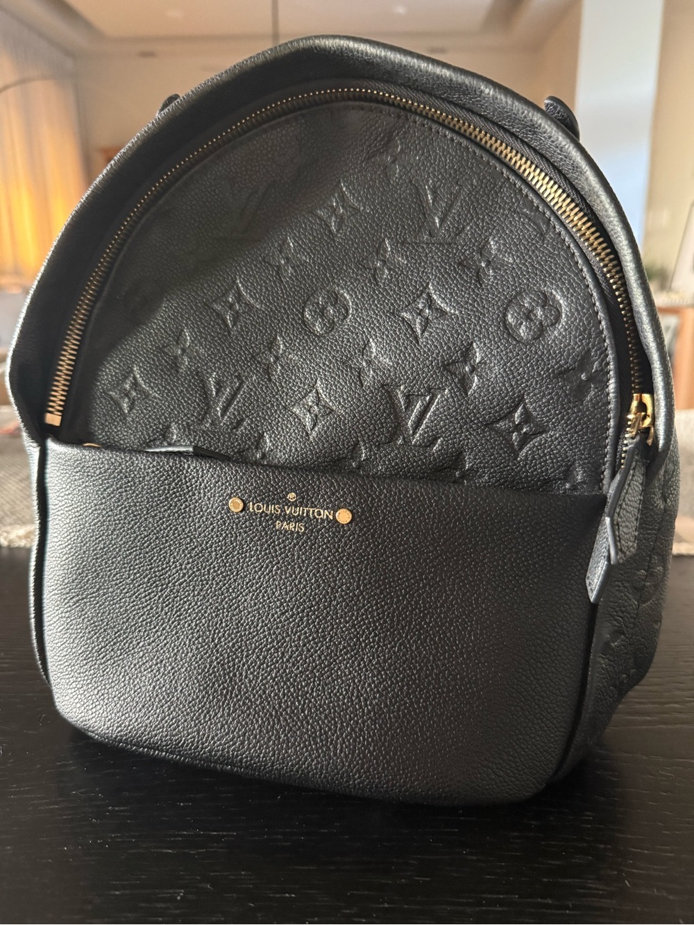 Louis Vuitton Black Embossed Monogram Backpack with Gold Hardware